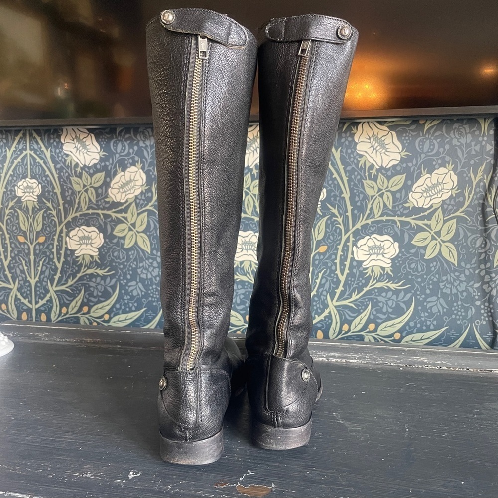 FRYE Melissa Button Back Black Leather Riding Boots - Picture 7 of 11